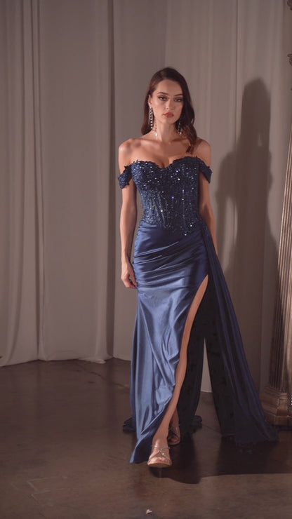 Hestia Gown - Off-the-Shoulder Lace & Satin Fitted Gown