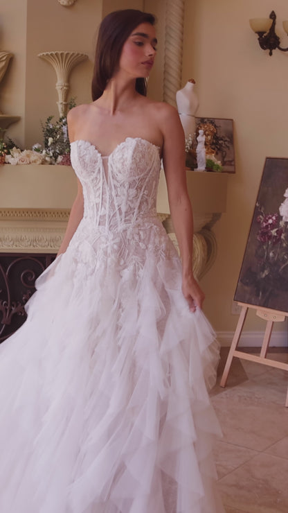 WL016 - Strapless Drop Waist Cascading Wedding Dress - Andrea & Leo