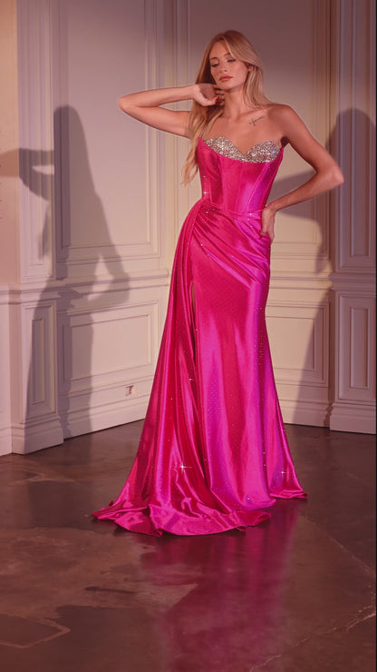 Regina Gown - Micro-Crystal Strapless Satin Gown