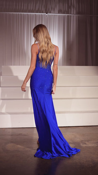 Siren Gown - Royal - HOT STONE STRETCH SATIN FITTED GOWN