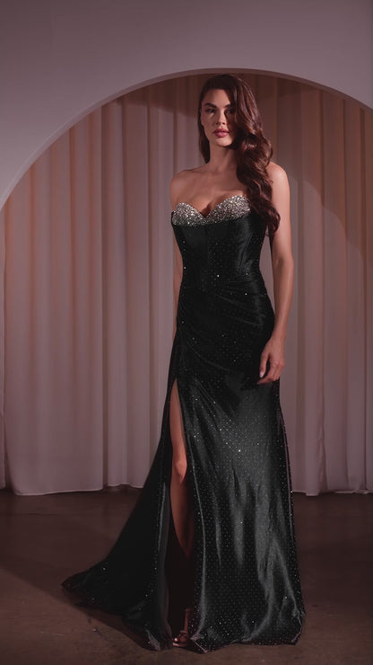 Regina Gown - Micro-Crystal Strapless Satin Gown