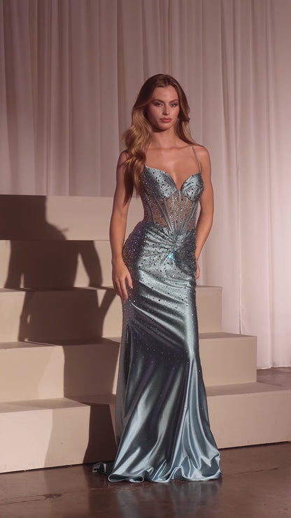 Cher Gown - Micro-Crystal Strapless Satin Gown