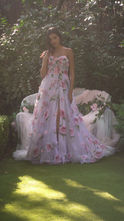 A1035 - Portrait of a Rose Printed Organza Gown - Andrea & Leo Couture