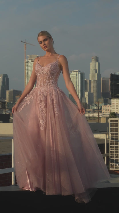 Freesia Gown - Mauve A-Line Layered Tulle Dress