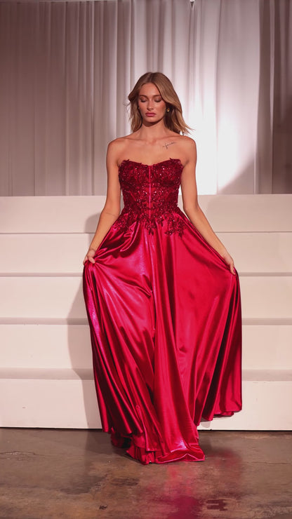 Bronwyn Gown - Off-the-Shoulder Lace & Satin A-Line Dress