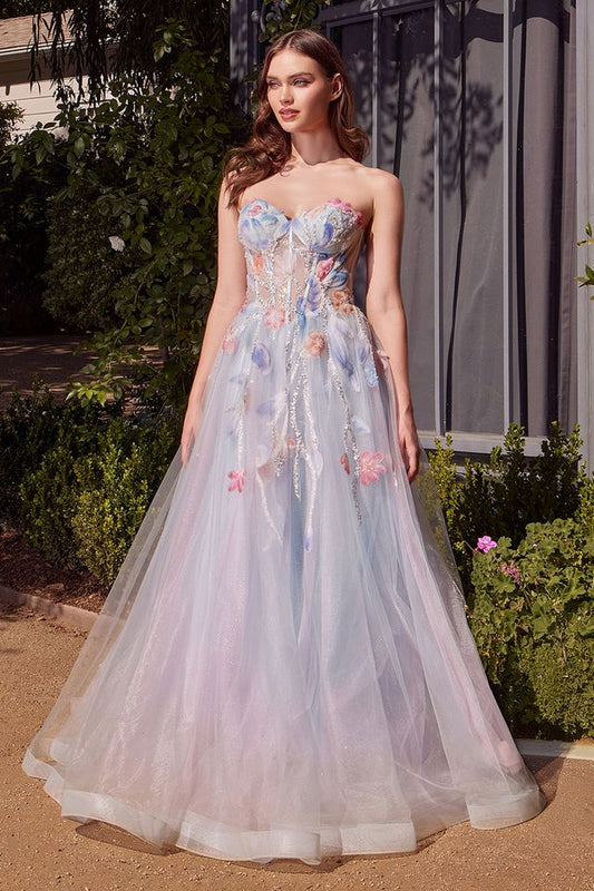 A1383 - Watercolor Floral A-line Gown - Andrea & Leo