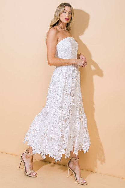 CAREFREE NIGHTS LACE MIDI DRESS