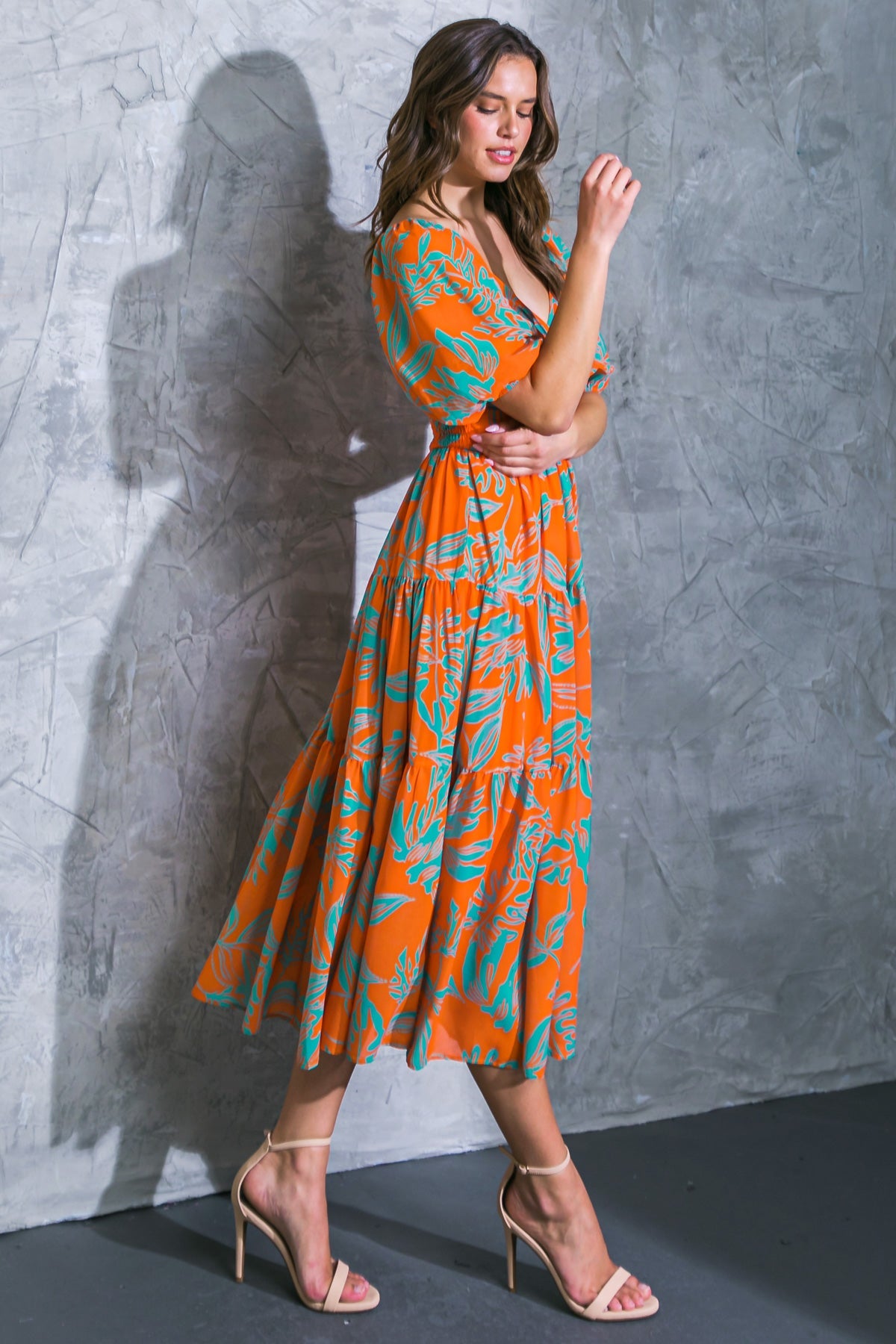 Maya Antonia Stunning Pleated Plisse Color-Block Orange-Teal Midi/Long Dress/Miyake/Batwing high quality Sleeves/Wedding/Party Comfortable/Plus/Loose